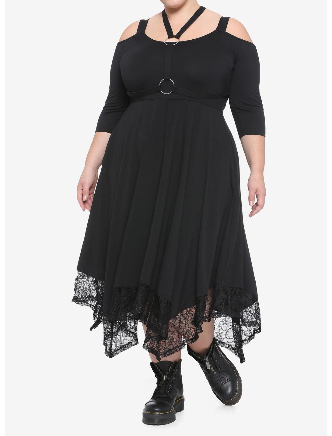 Black Harness & Cold Shoulder Maxi Dress Plus Size, BLACK, hi-res