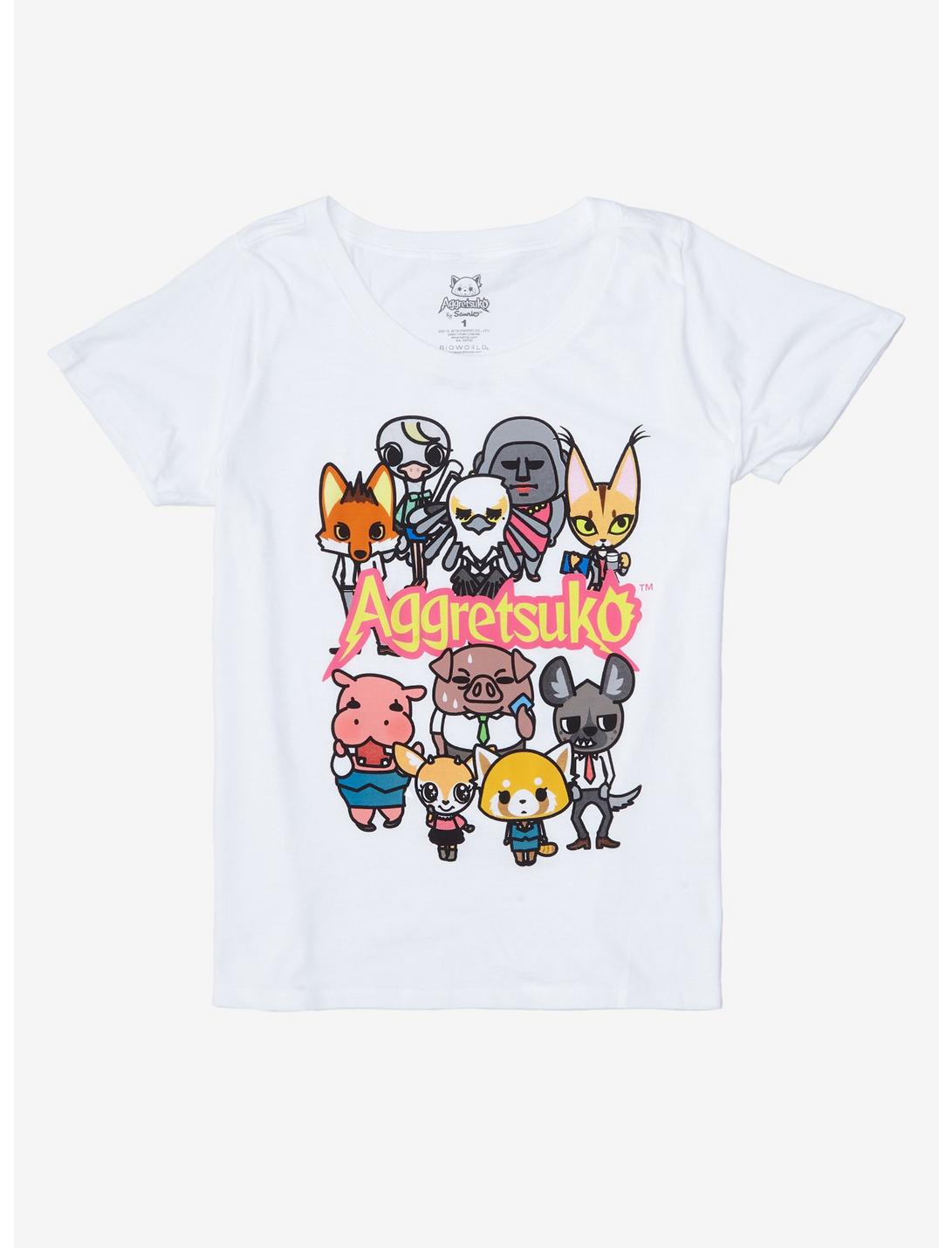 Aggretsuko Characters & Logo Girls T-Shirt Plus Size, WHITE, hi-res