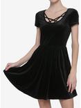 Black Velvet Strappy Skater Dress, BLACK, hi-res