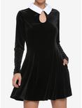 Black Velvet Keyhole Long-Sleeve Dress, BLACK  WHITE, hi-res