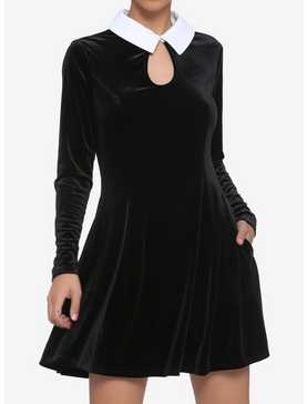 Black Velvet Keyhole Long-Sleeve Dress, , hi-res