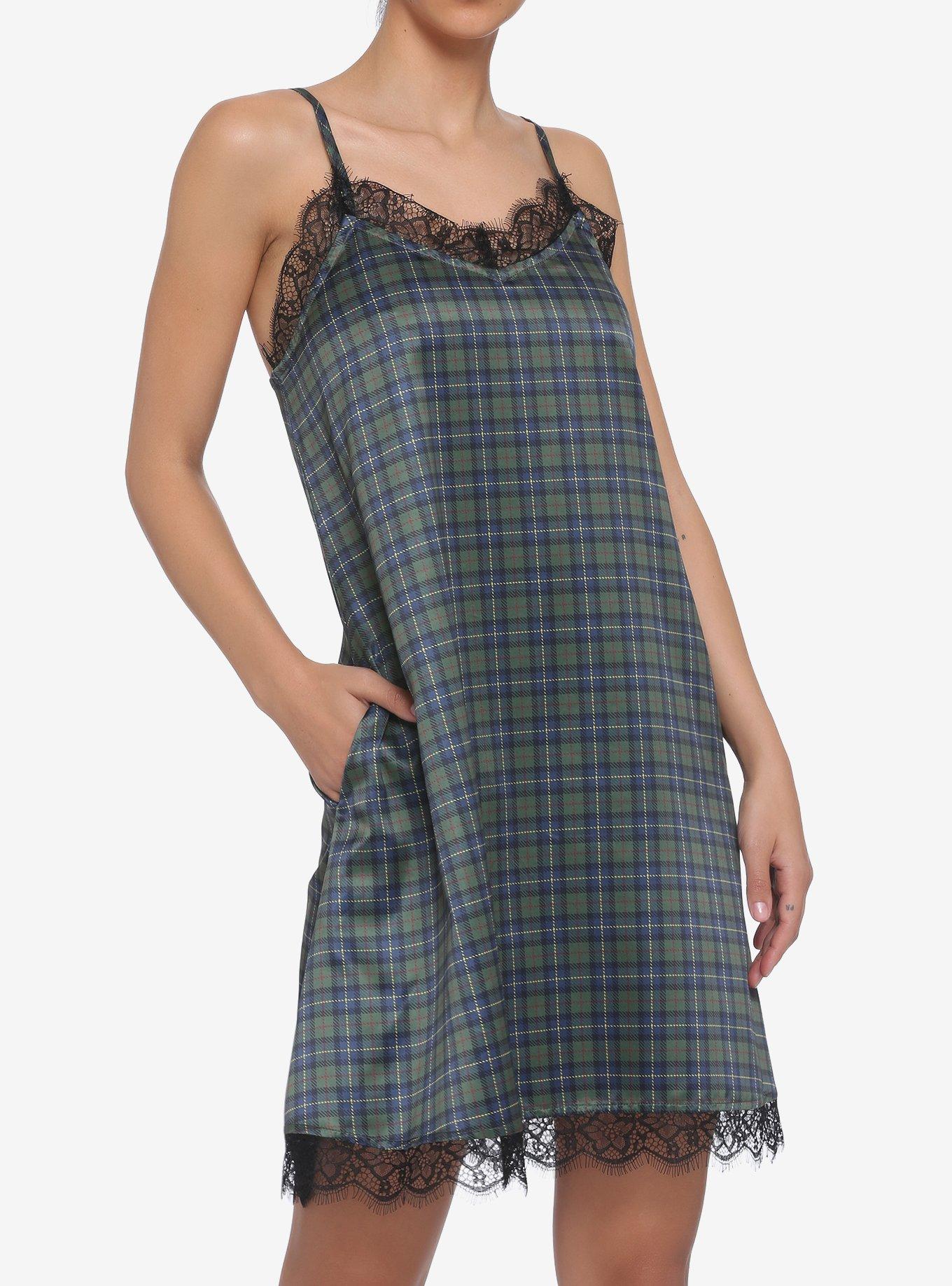 Plaid Satin Slip Dress, MULTI, hi-res