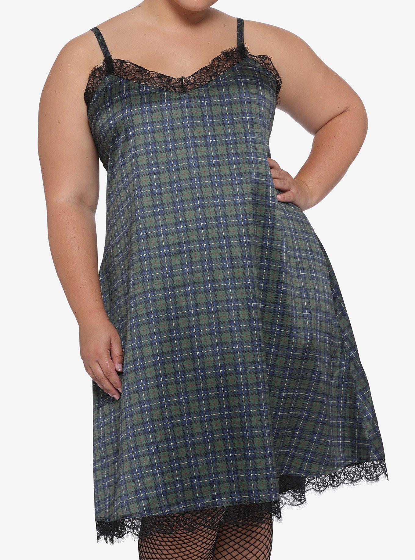 Plaid Satin Slip Dress Plus Size, MULTI, hi-res