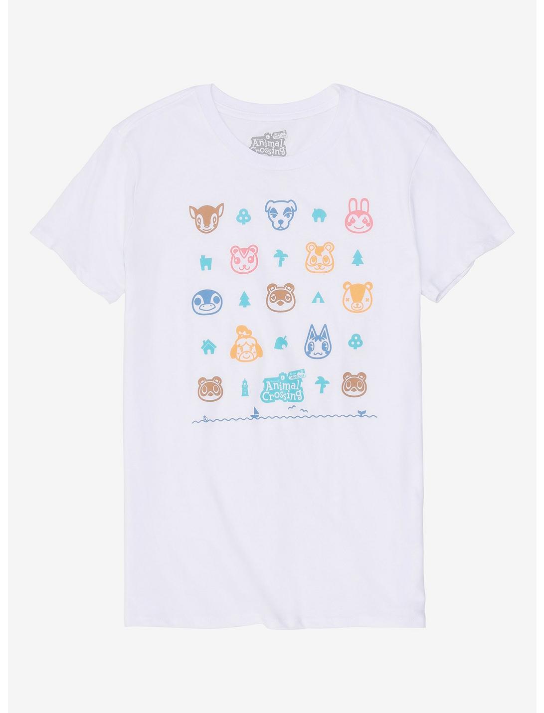 Animal Crossing: New Horizons Line Art Characters Girls T-Shirt, WHITE, hi-res