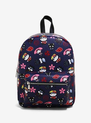 Hello 2024 Kitty x Naruto Shippiden Allover Print White Mini Backpack ny Bioworld. NW