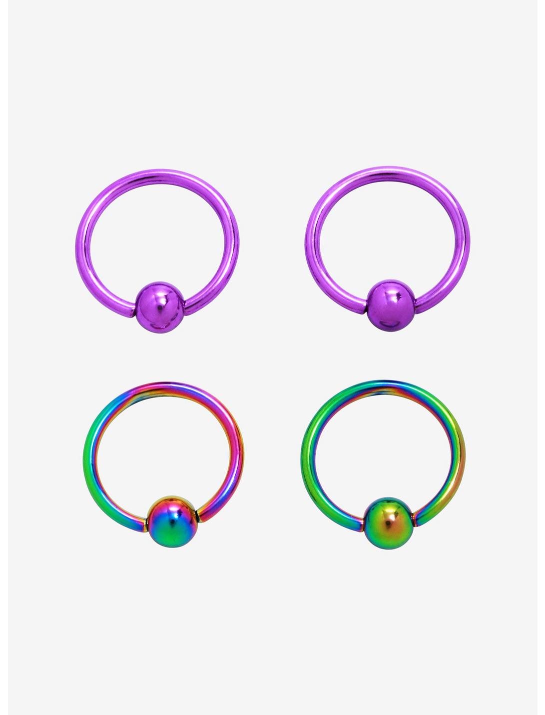 Steel Purple & Rainbow Captive Hoop 4 Pack, MULTI, hi-res