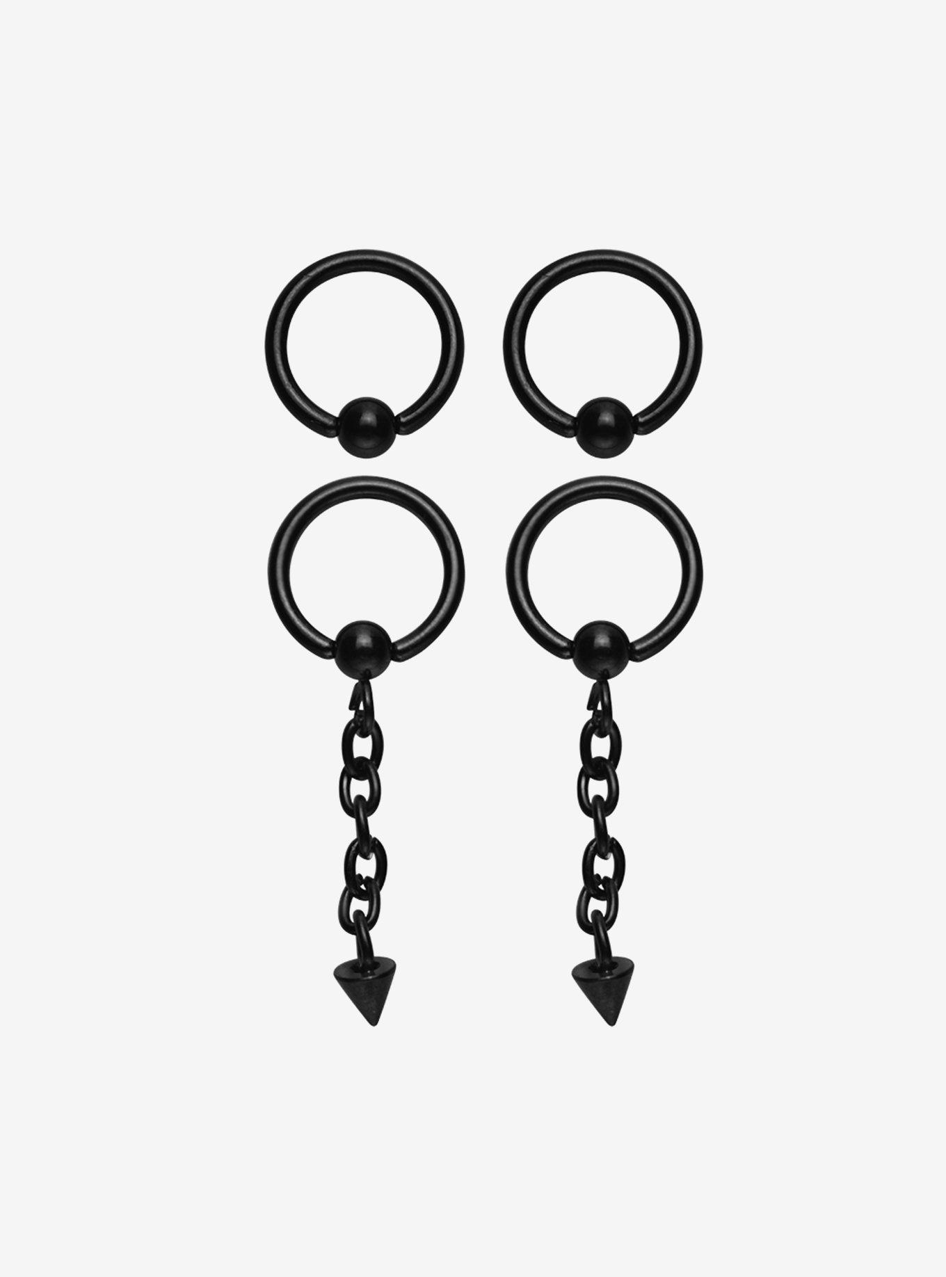 Steel Black Chain Captive Hoop 4 Pack, MULTI, hi-res