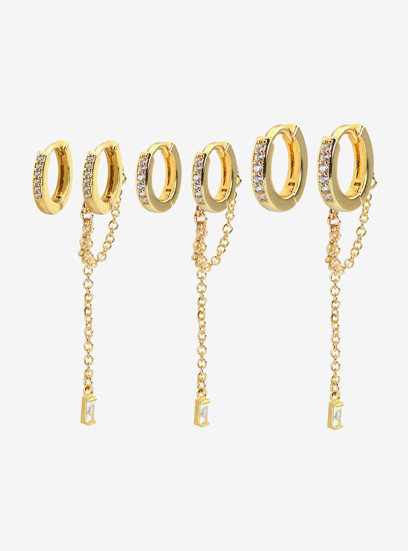 CZ & Gold Mismatch Earring Set Hot Topic