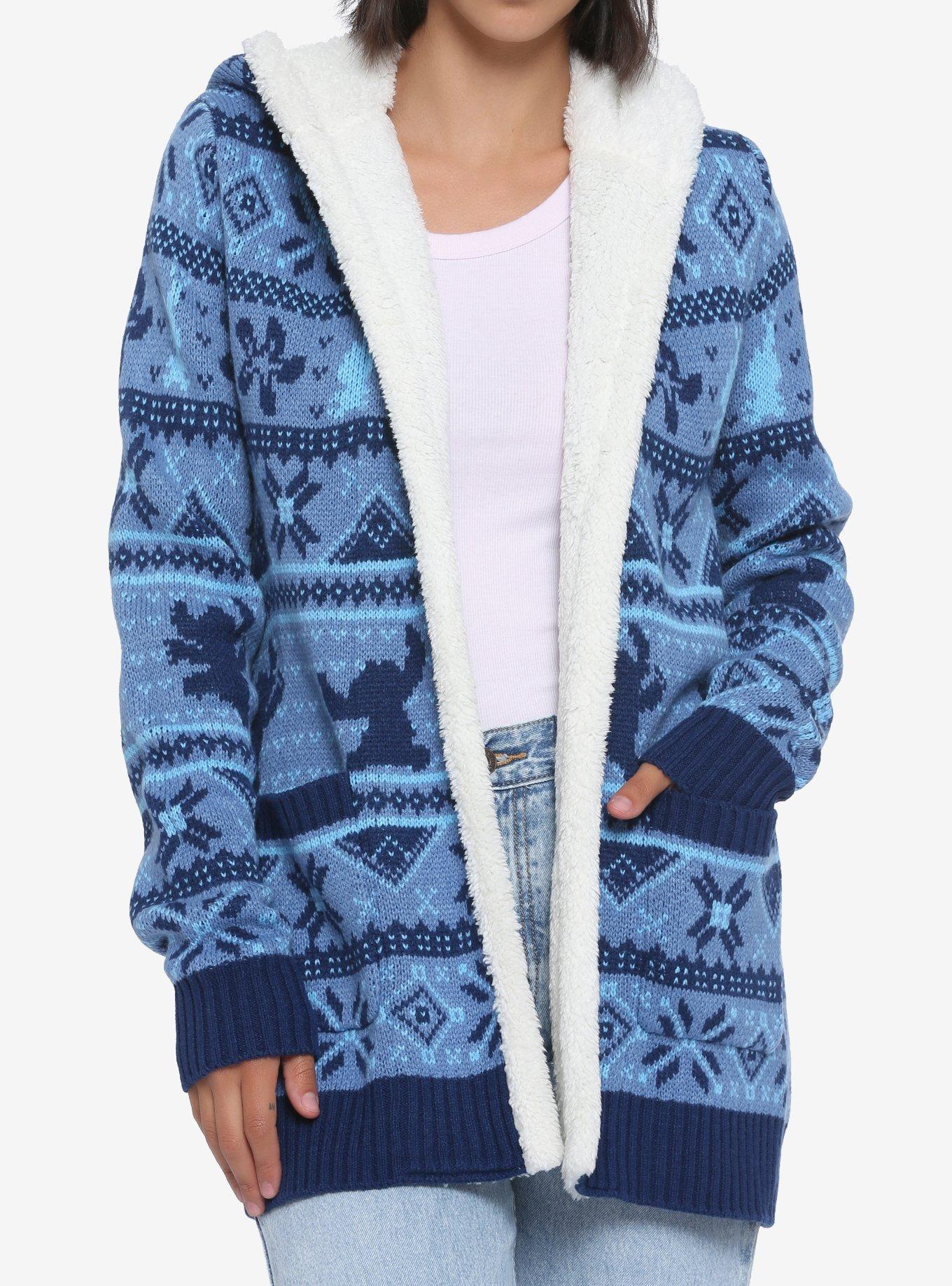 Disney Lilo And Stitch Fair Isle Sherpa Girls Open Cardigan Hot Topic