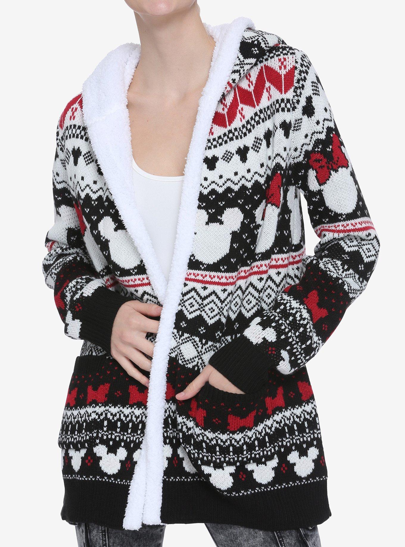 Disney Mickey Mouse u0026 Minnie Mouse Fair Isle Sherpa Girls Open Cardigan |  Hot Topic