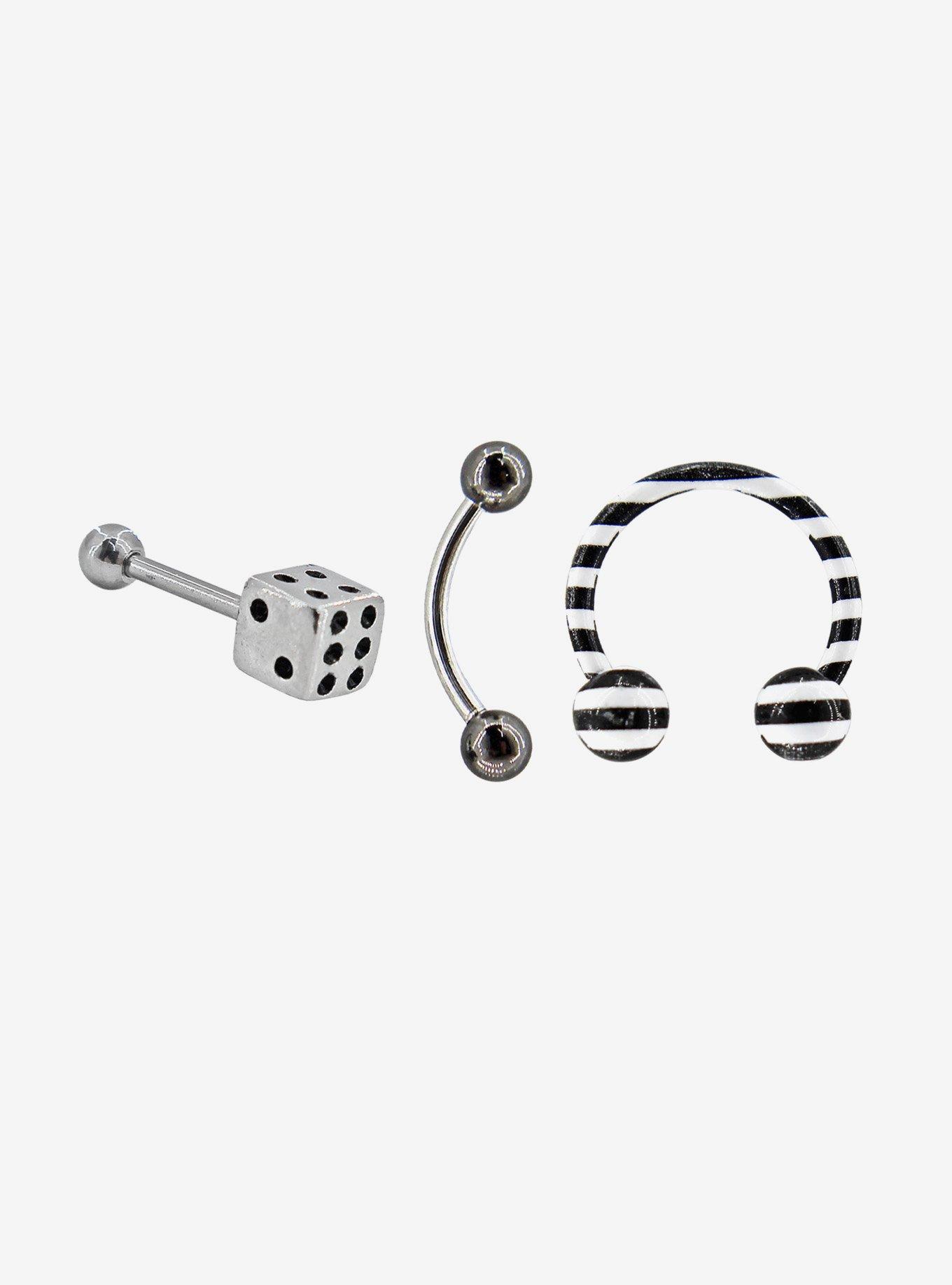 Dice & Stripe Labret Curved & Circular Barbell 3 Pack, MULTI, hi-res