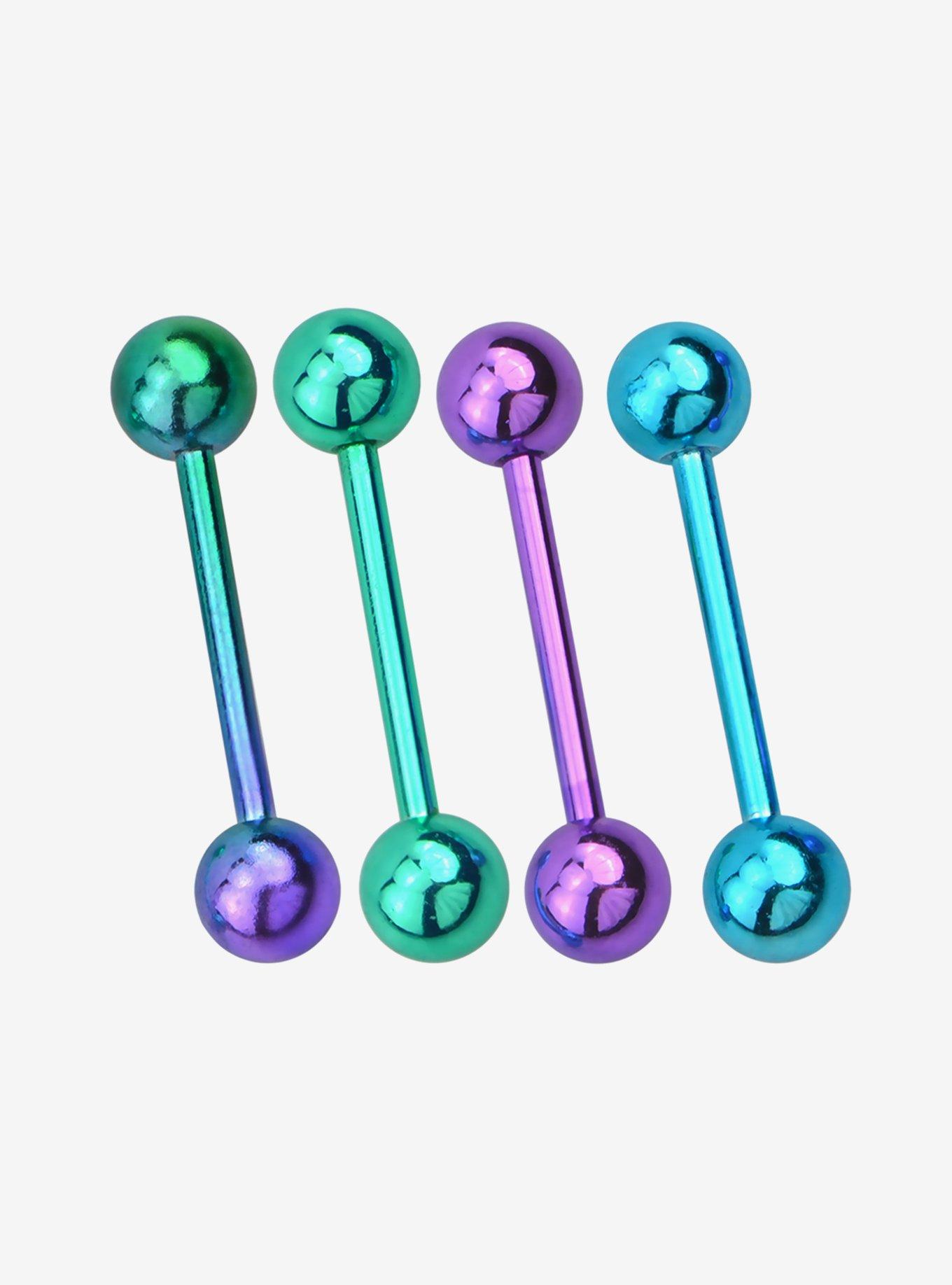Steel Anodized Purple & Green Barbell 4 Pack, , hi-res