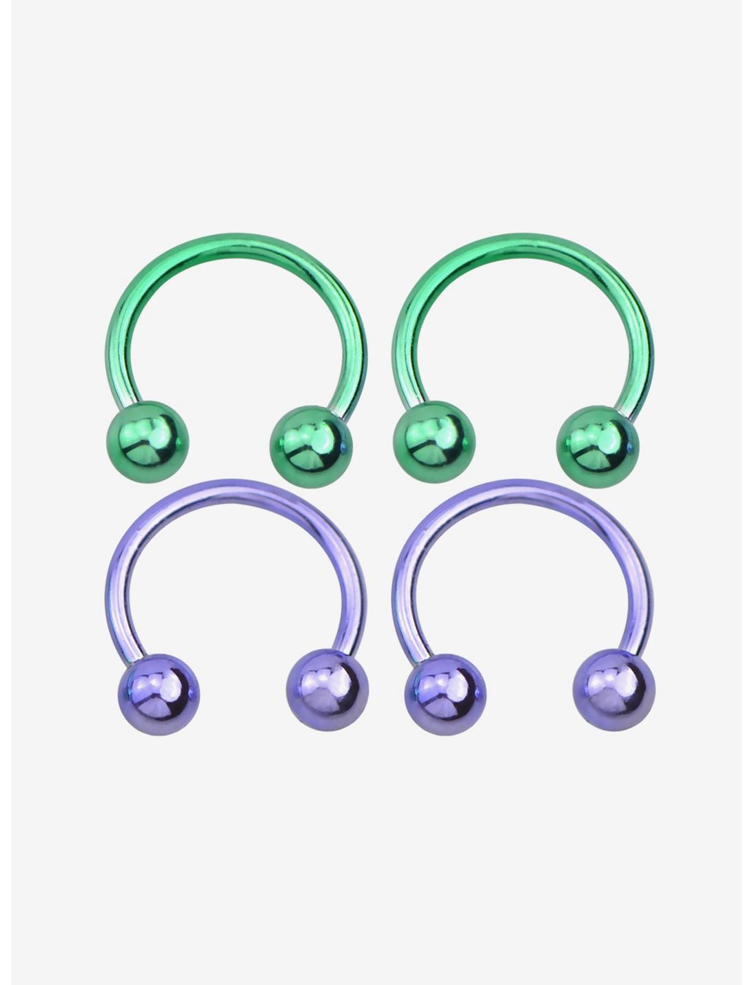 Steel Green & Purple Circular Barbell 4 Pack, MULTI, hi-res