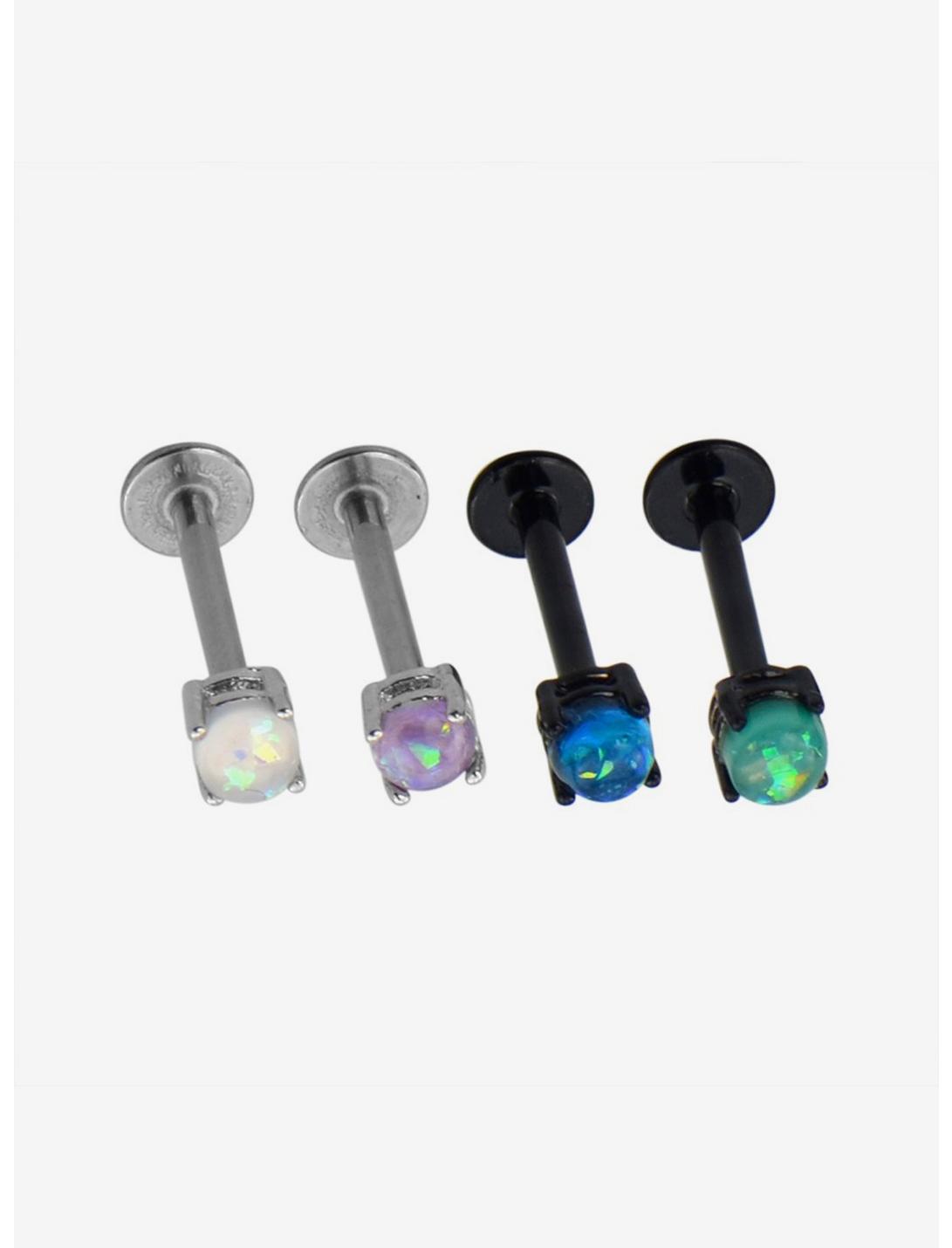 Steel Multicolor Opal Labret Stud 4 Pack, MULTI, hi-res