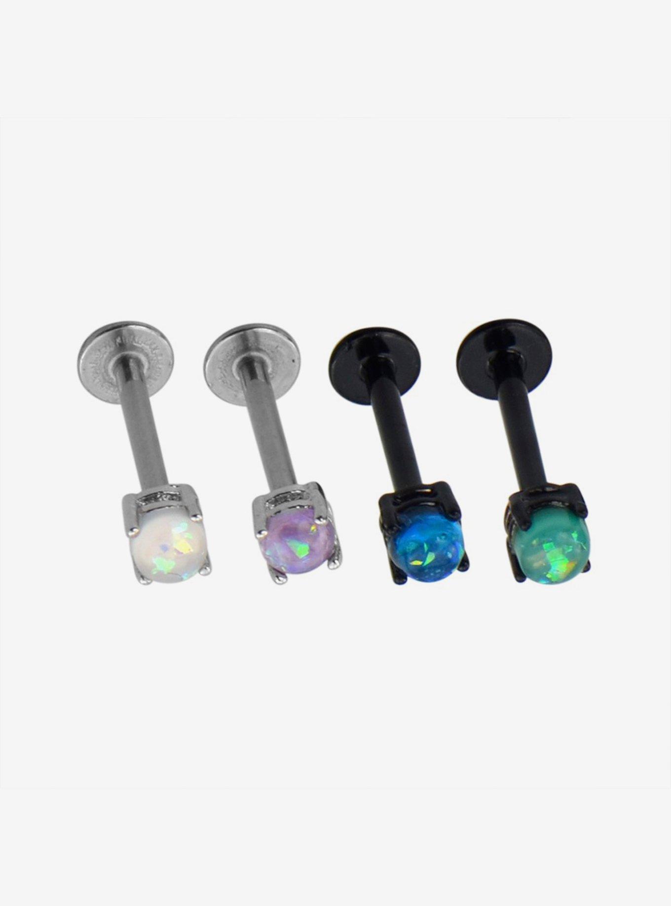 Steel Multicolor Opal Labret Stud 4 Pack, MULTI, hi-res