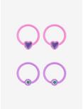Steel Purple & Pink Heart Captive Hoop 4 Pack, MULTI, hi-res
