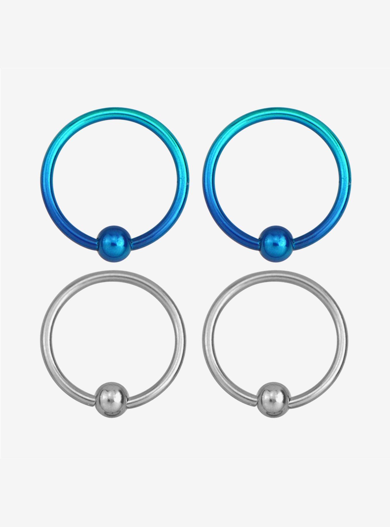 Steel Ombre Blue & Silver Captive Hoop 4 Pack, MULTI, hi-res