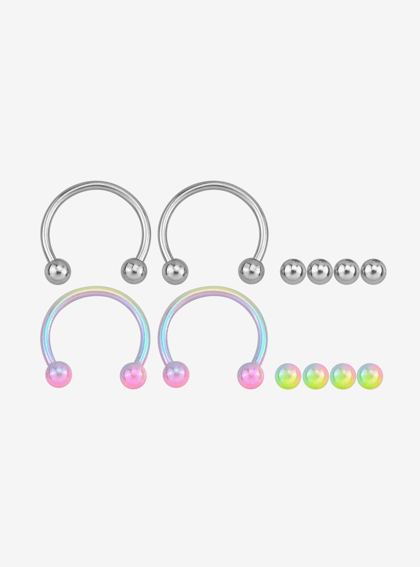 Steel Silver & Anodized Circular Barbell 4 Pack, MULTI, hi-res