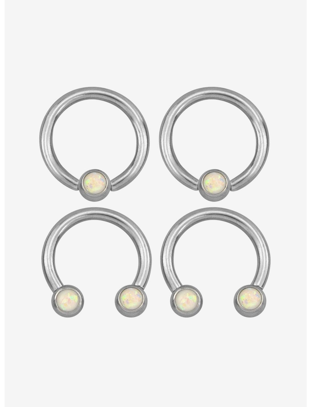 Steel Opal Bead Captive Hoop & Circular Barbell 4 Pack, MULTI, hi-res