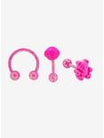 Steel Pink Bear Sparkle Labret Stud & Circular Barbell 3 Pack, MULTI, hi-res
