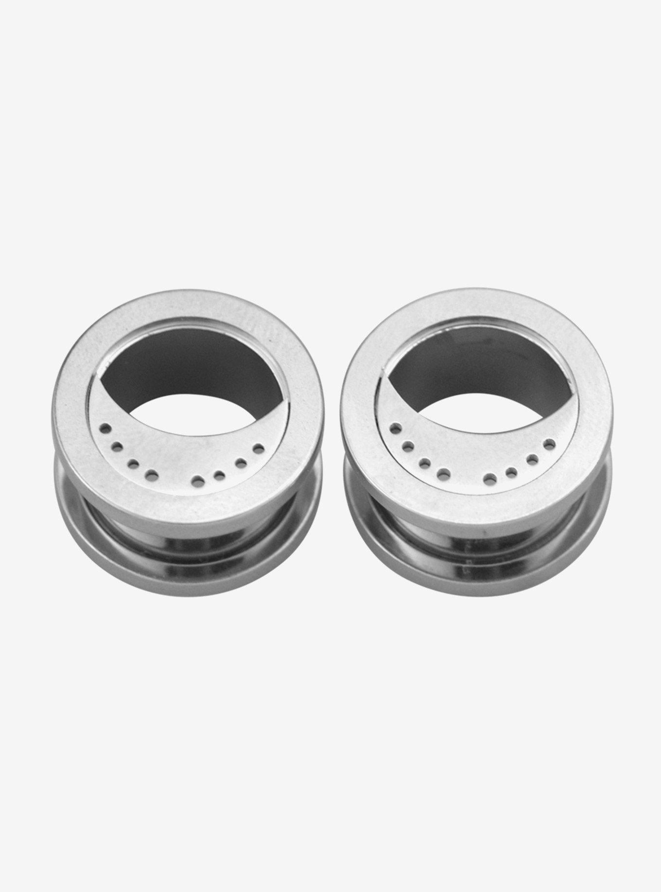 Steel Silver Crescent Moon Tunnel Plug 2 Pack, MULTI, hi-res