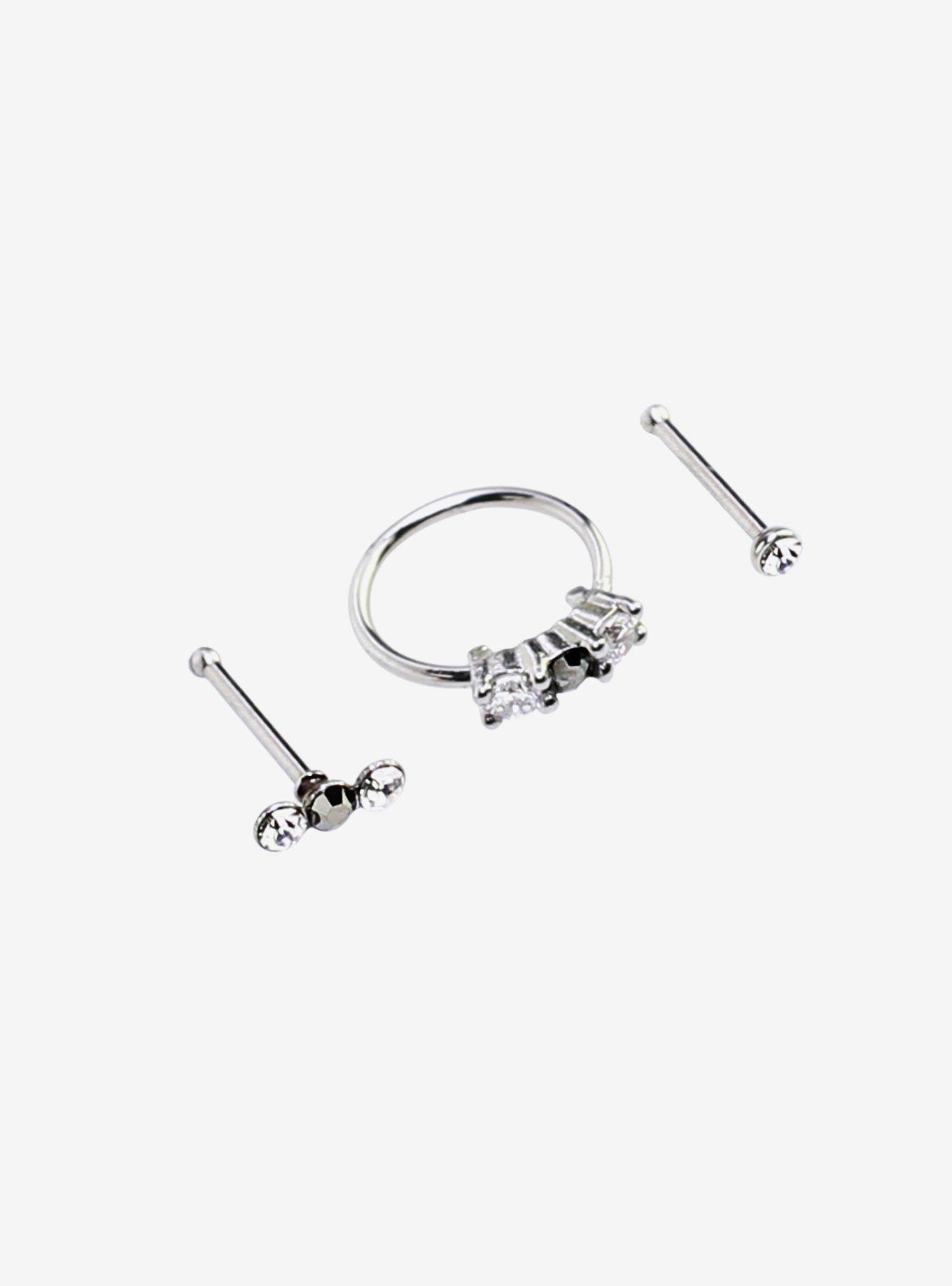 Steel Bling Gems Nose Hoop & Stud 3 Pack, MULTI, hi-res