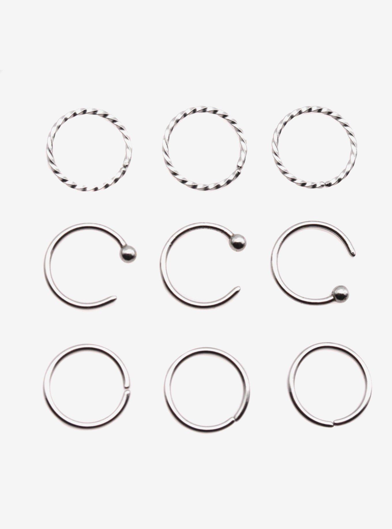 Steel Twist Nose Hoop 9 Pack, MULTI, hi-res