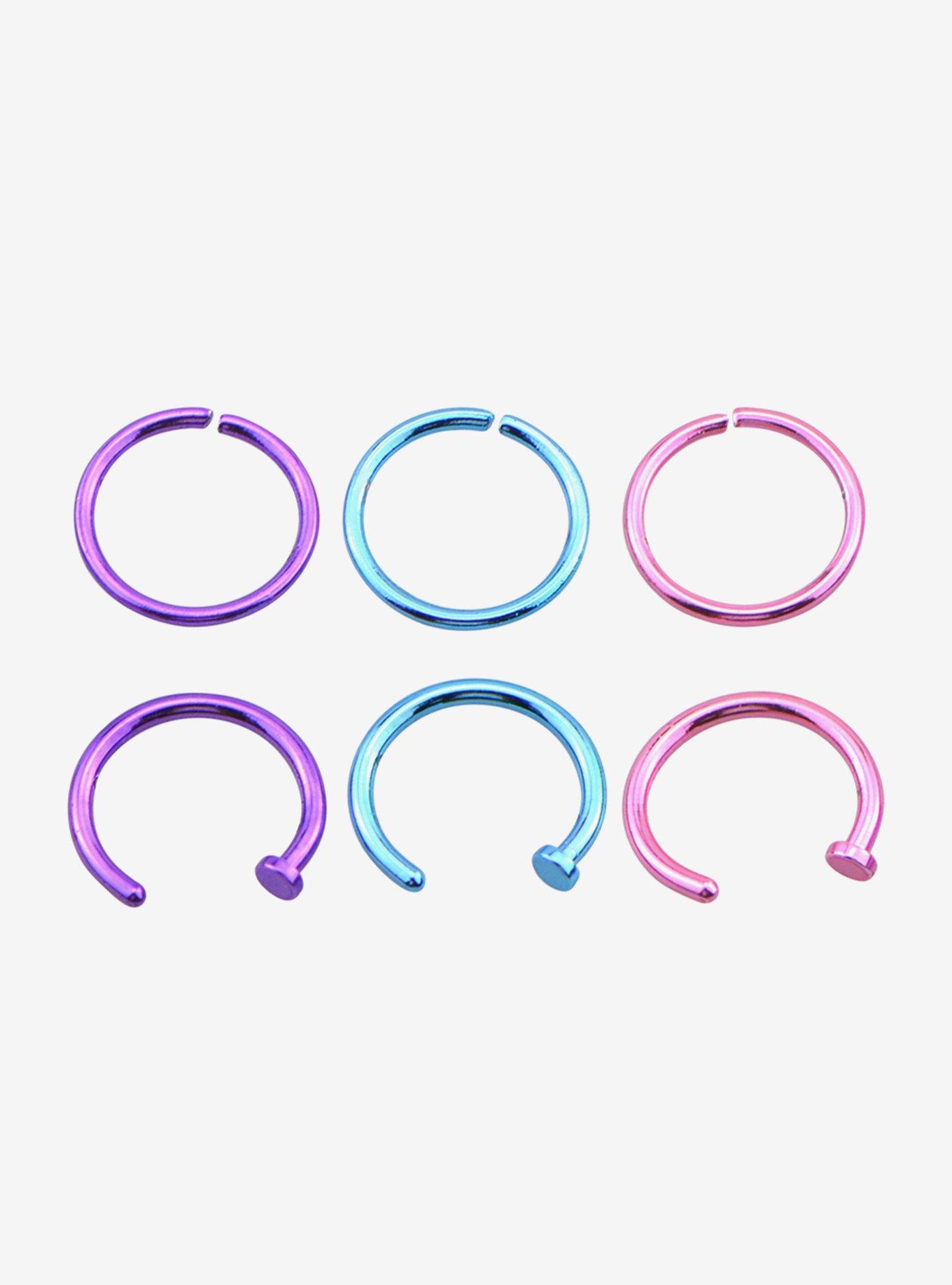Steel Pastel Nose Hoop 6 Pack, MULTI, hi-res