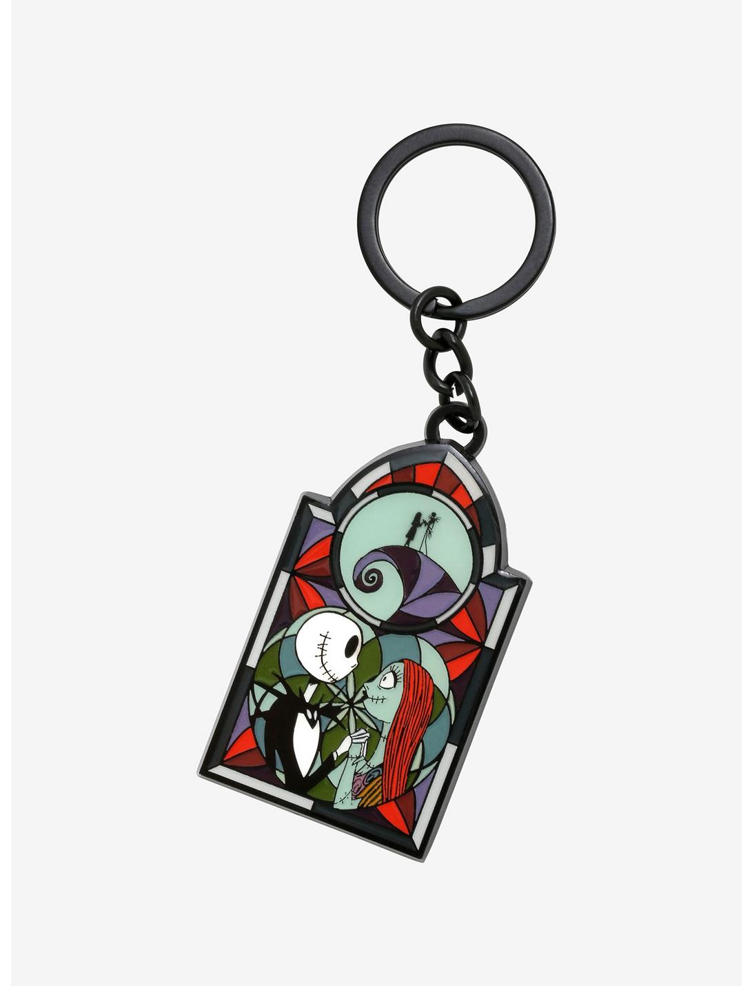 Disney The Nightmare Before Christmas Jack & Sally Stained Glass Enamel Keychain - BoxLunch Exclusive, , hi-res