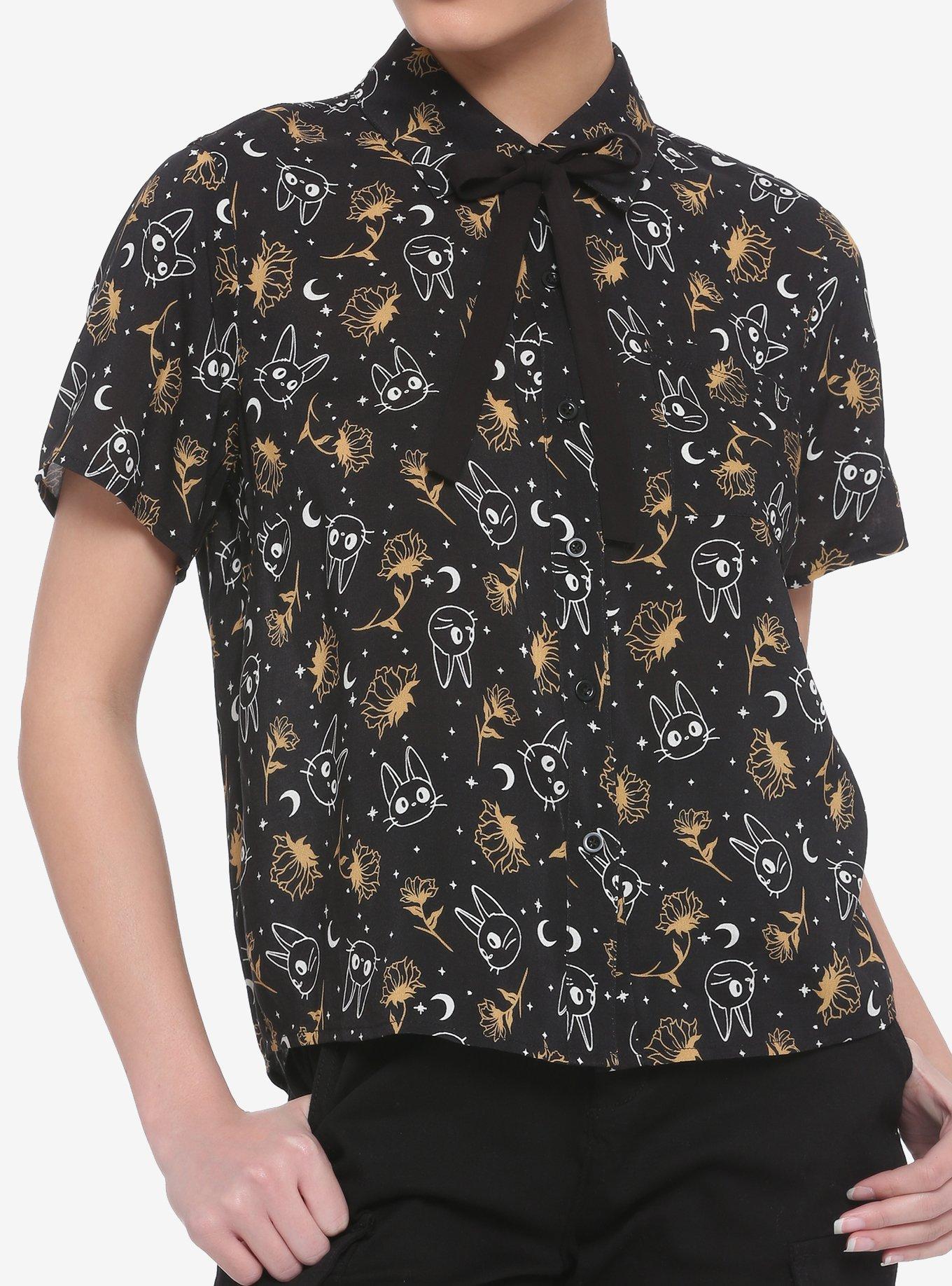 Her Universe Studio Ghibli Kiki's Delivery Service Jiji & Flowers Woven Button-Up, MULTI, hi-res