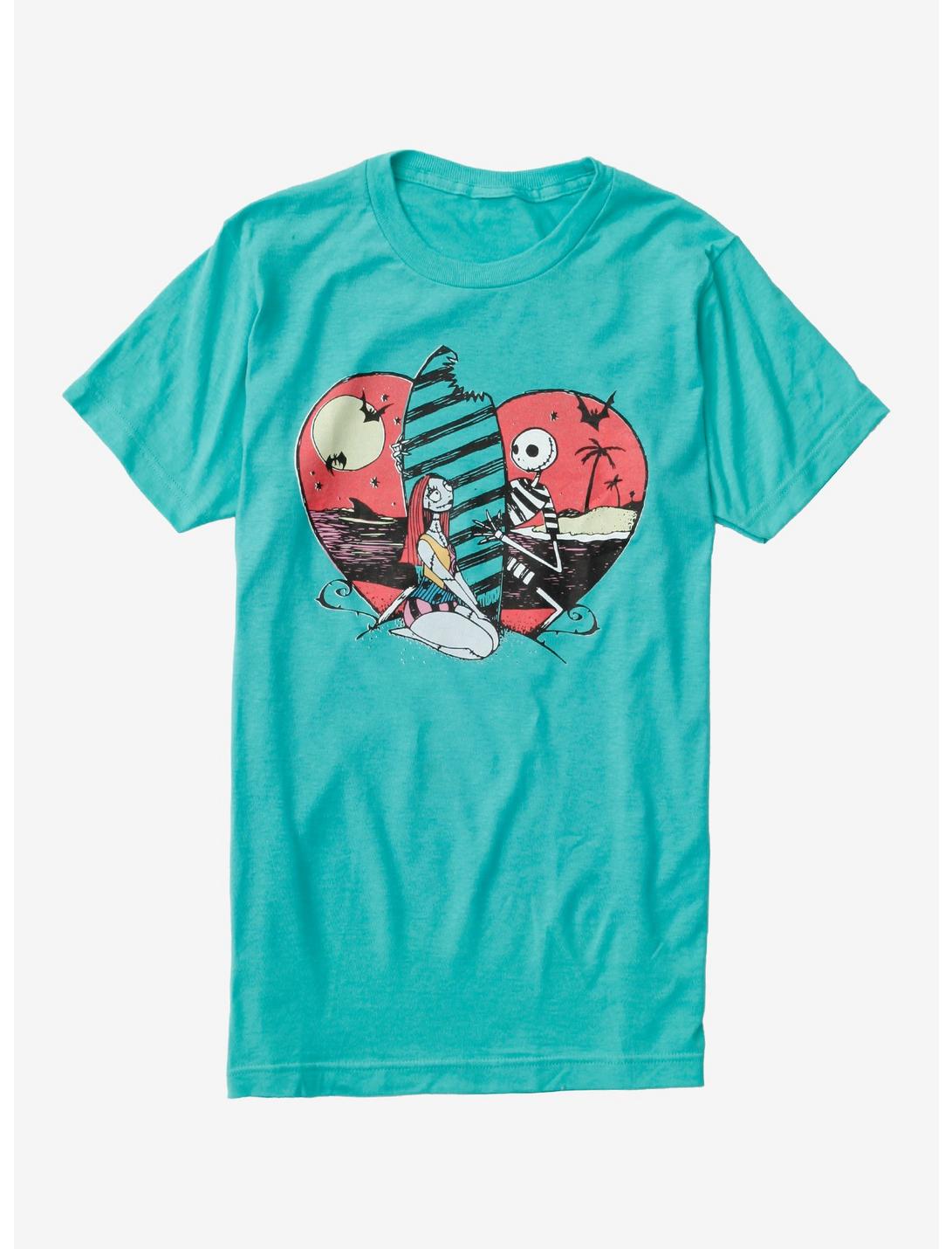 Disney The Nightmare Before Christmas Summer Jack & Sally Heart Women's T-Shirt - BoxLunch Exclusive, KELLY, hi-res