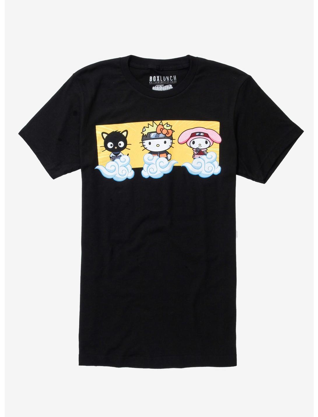 Naruto Shippuden x Hello Kitty and Friends Akatsuki Clouds Women's T-Shirt - BoxLunch Exclusive, BLACK, hi-res