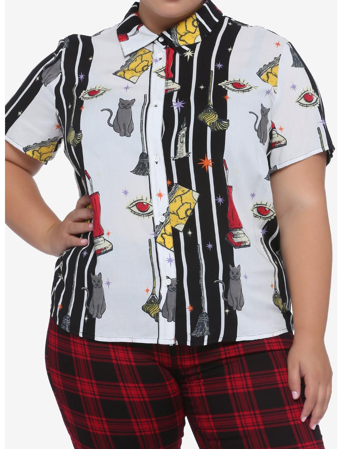 Her Universe Disney Hocus Pocus Icon Stripe Girls Woven Button-Up Plus Size, MULTI, hi-res