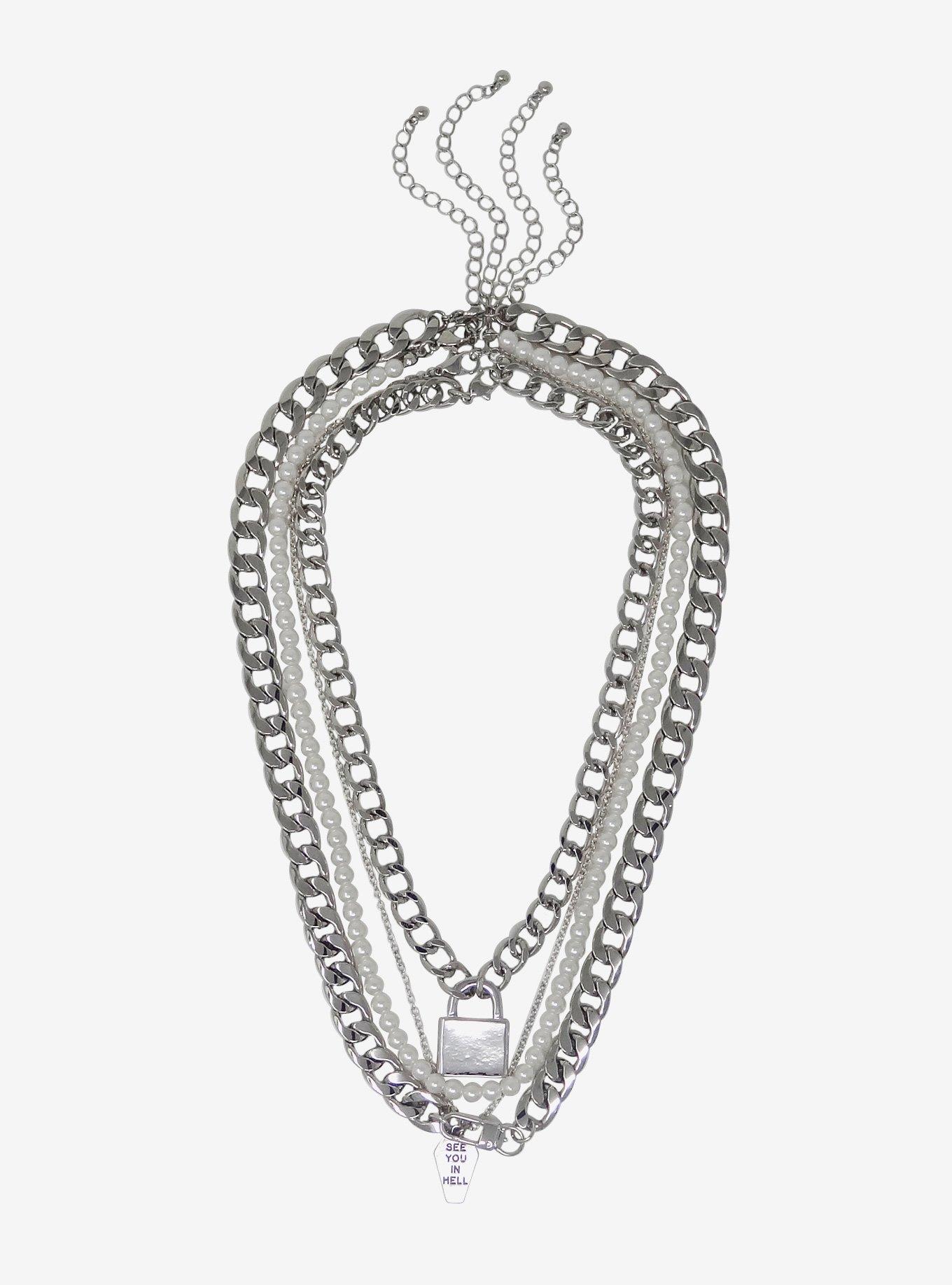 Padlock Coffin Pearl Chain Necklace Set | Hot Topic