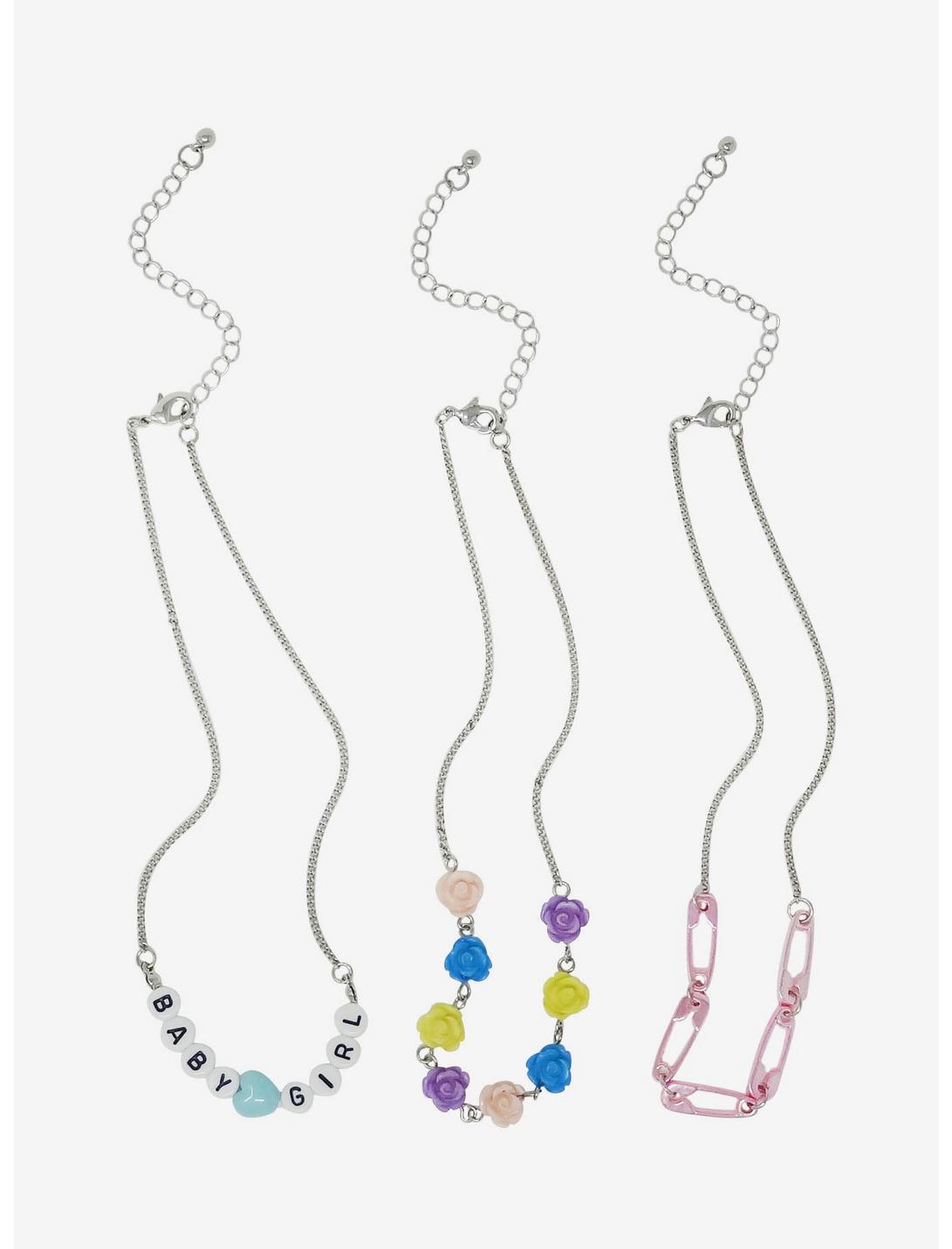 Baby Girl Rose Safety Pin Necklace Set, , hi-res