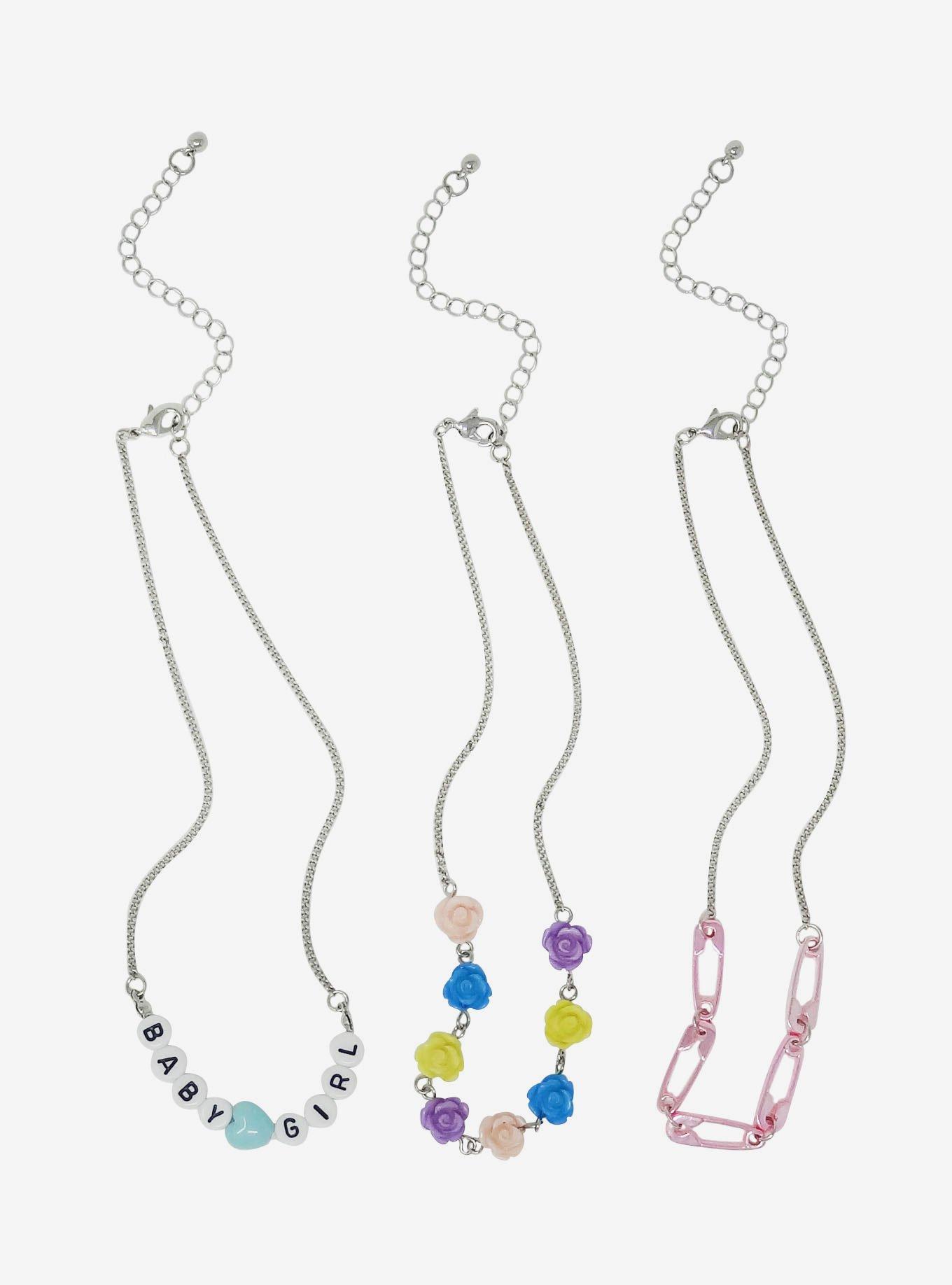 Baby Girl Rose Safety Pin Necklace Set, , hi-res