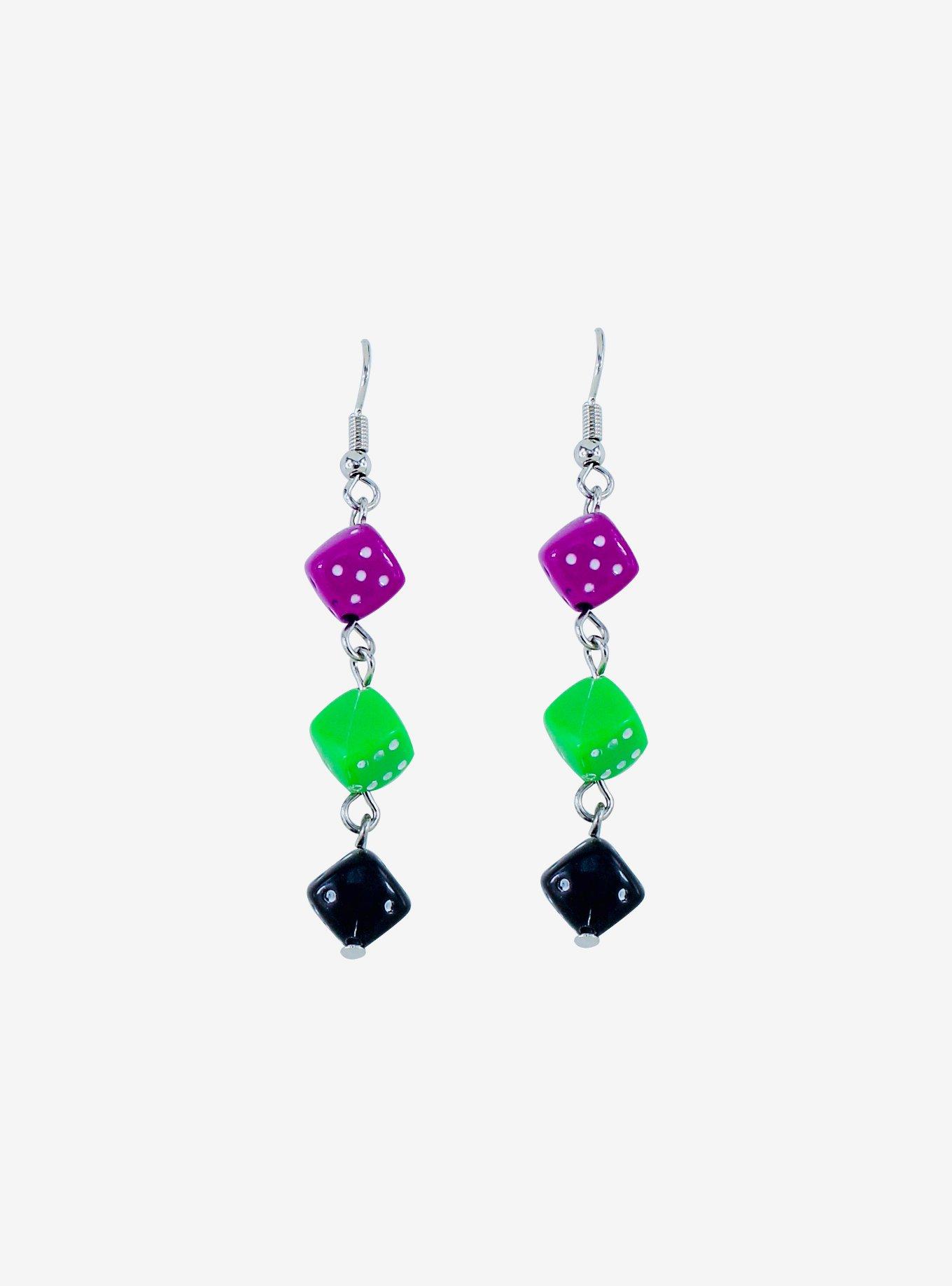 Purple Green & Black Dice Earrings