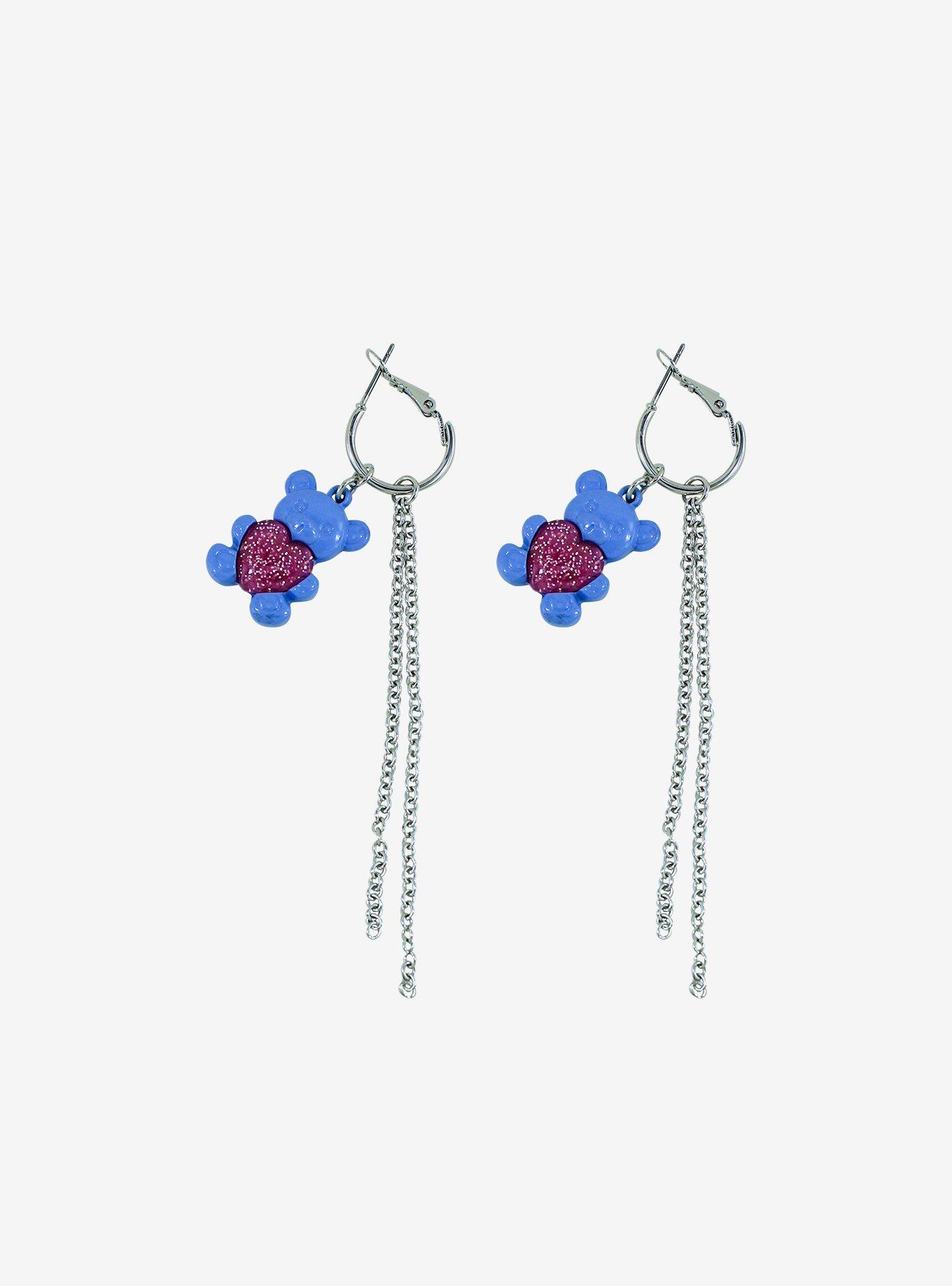 Teddy Heart & Chains Hoop Earrings | Hot Topic