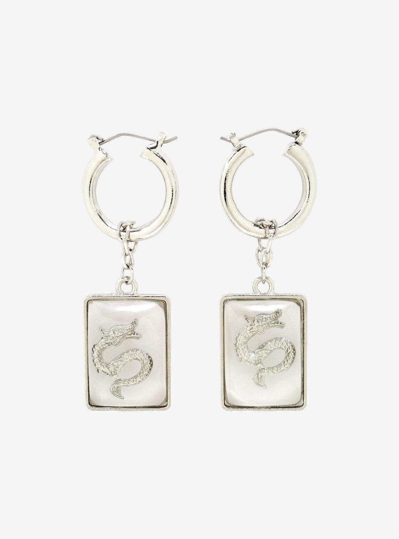 Silver Dragon Mini Hoop Earrings, , hi-res