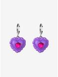 Purple & Pink Gem Heart Hoop Earrings, , hi-res