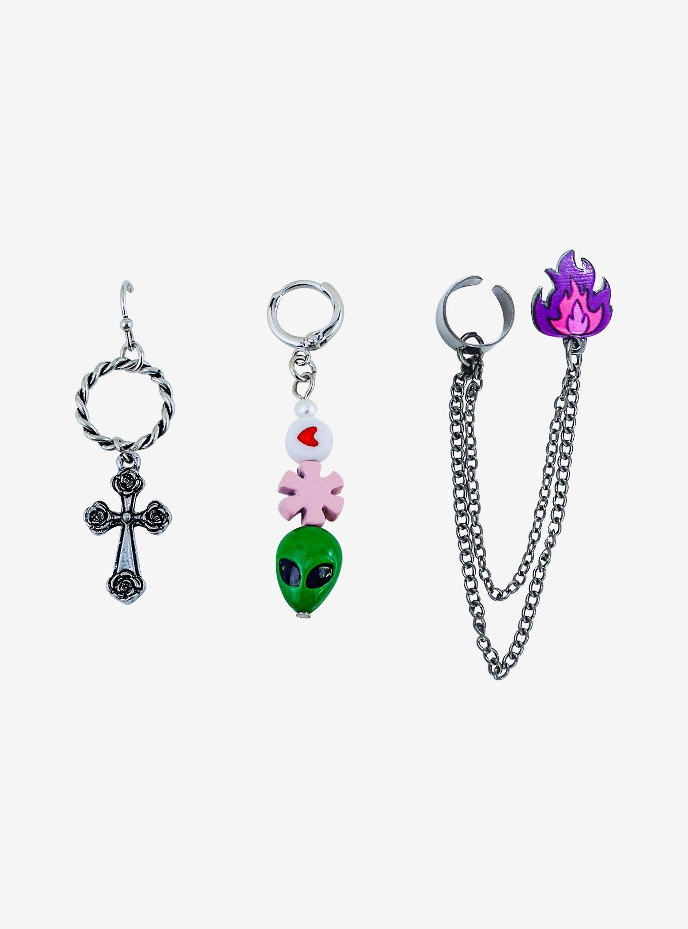 Alien & Cross Mismatch Cuff Earring Set Hot Topic