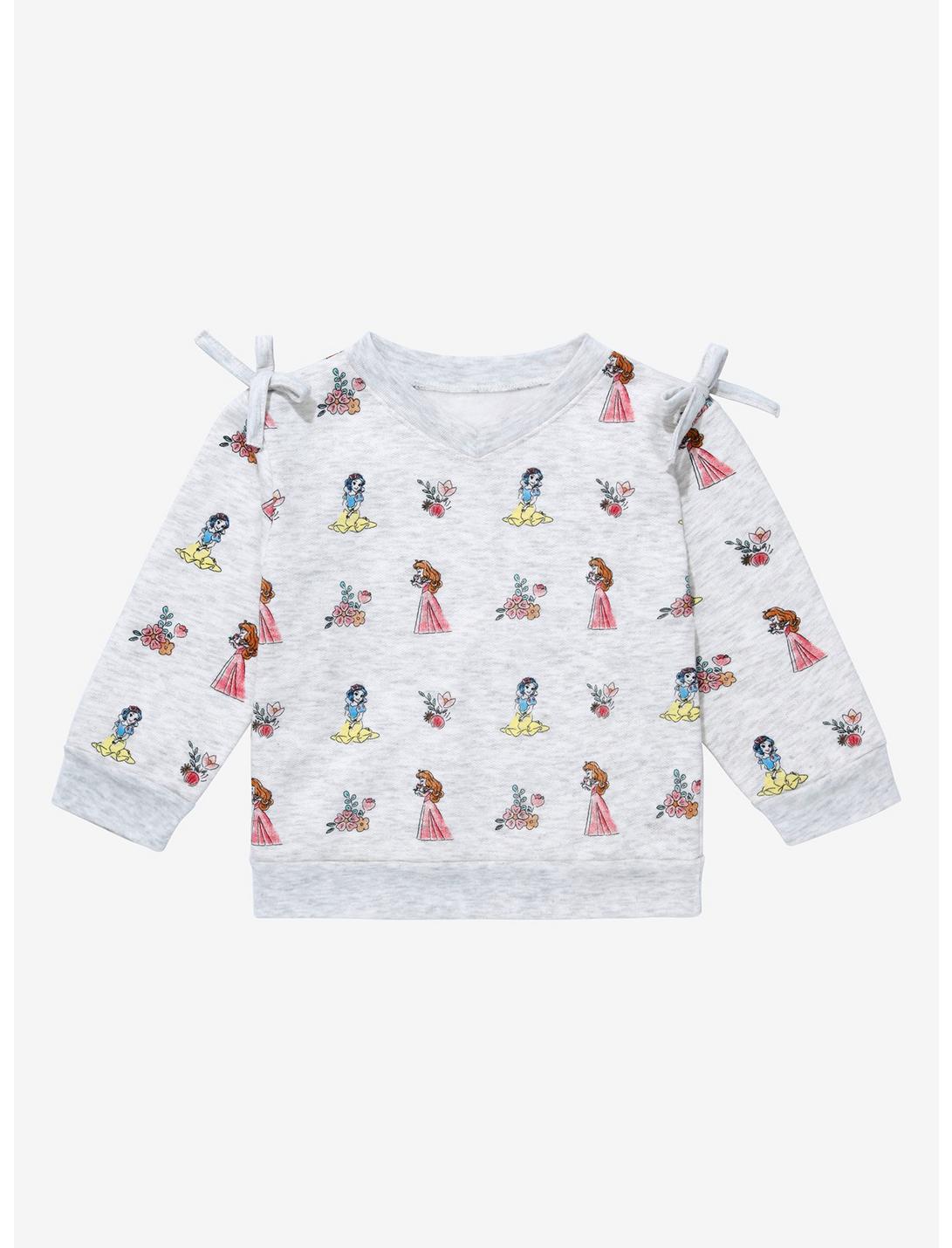 Disney Princess Allover Print Bow Shoulder Toddler Crewneck - BoxLunch Exclusive, WHITE, hi-res