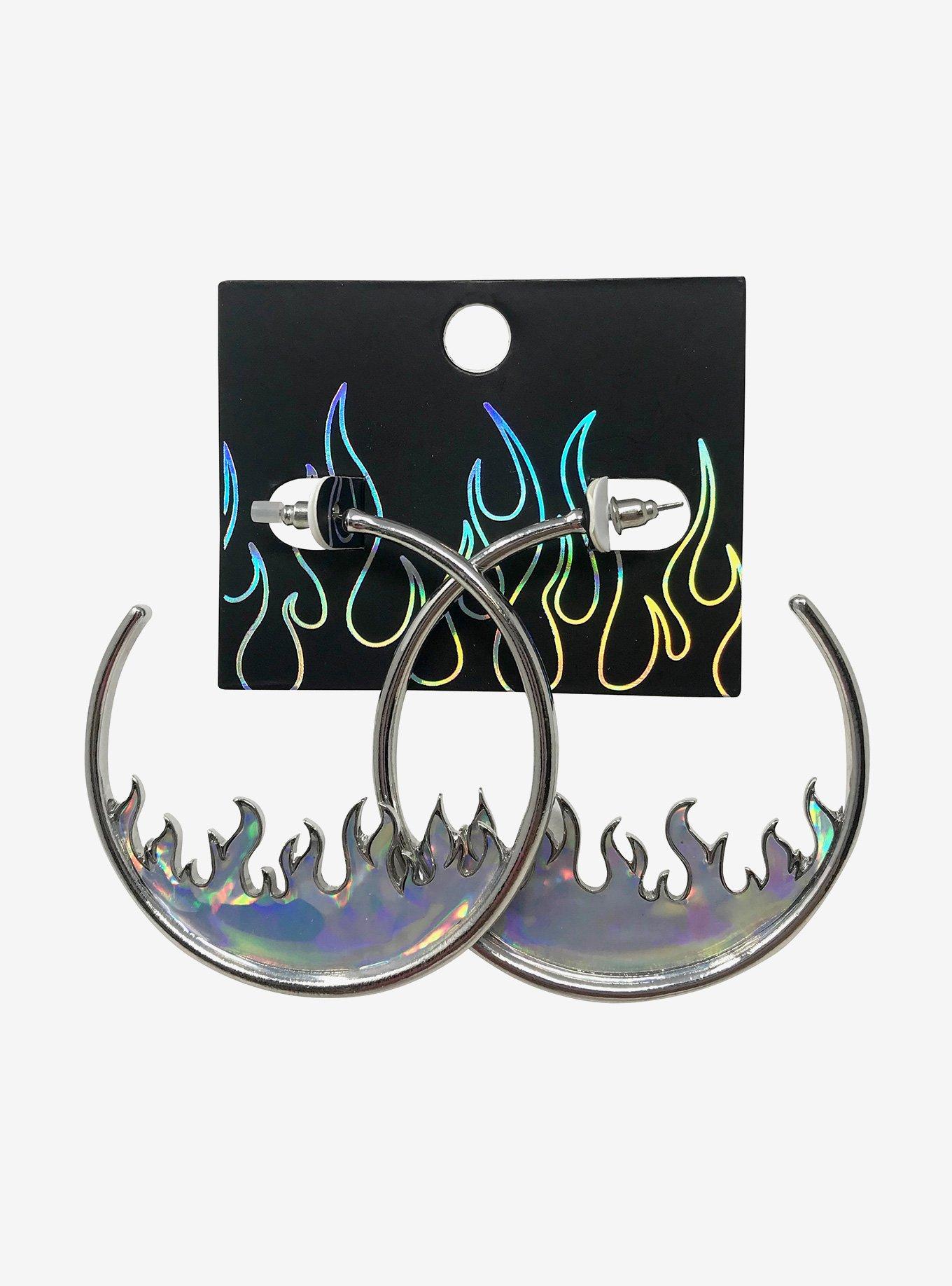 Anodized Flames Hoop Earrings, , hi-res