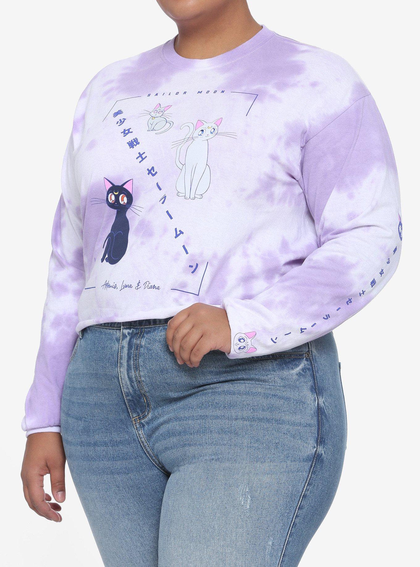 Sailor Moon Cats Tie-Dye Girls Long-Sleeve T-Shirt Plus Size, WHITE, hi-res