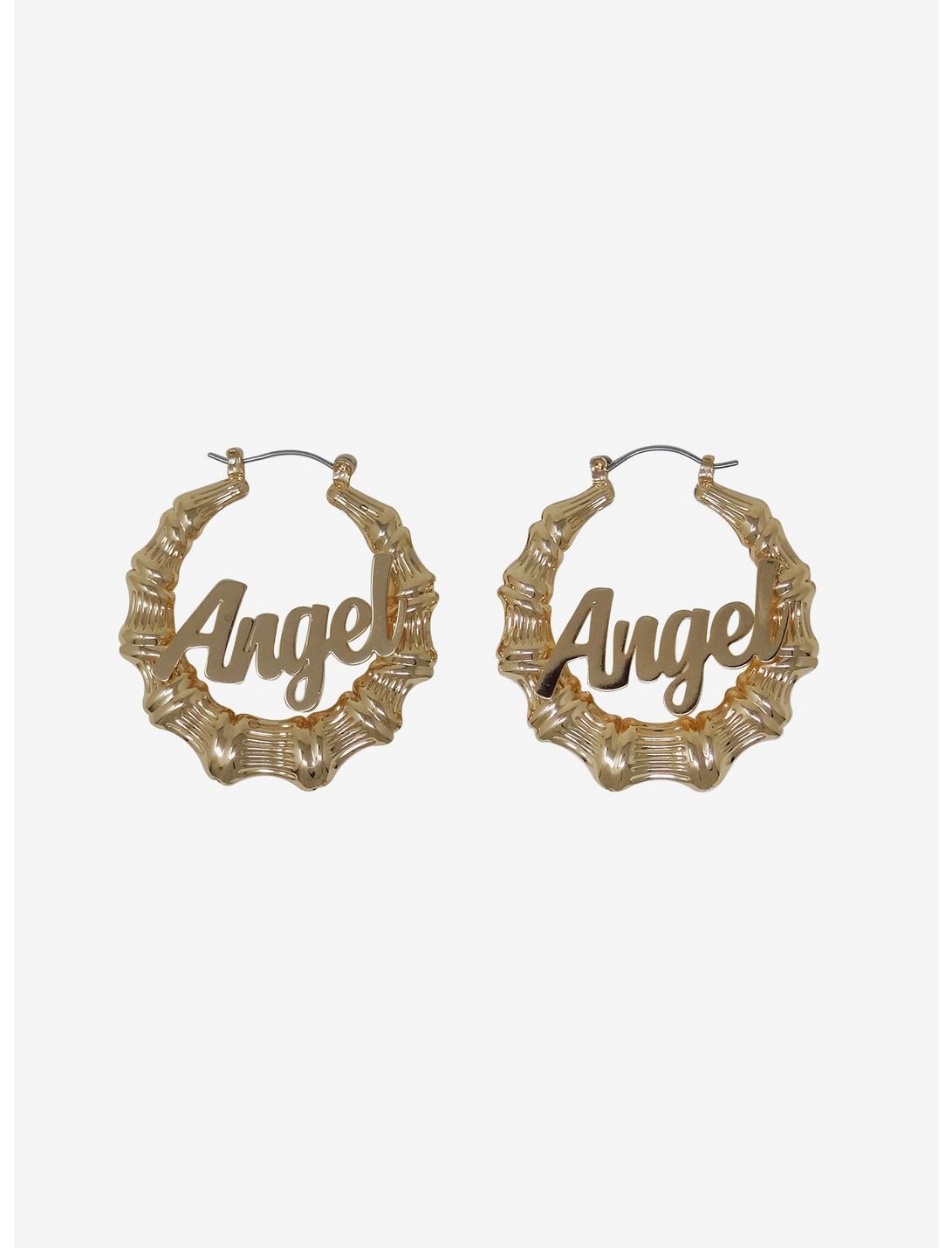 Angel Gold Bamboo Hoop Earrings, , hi-res