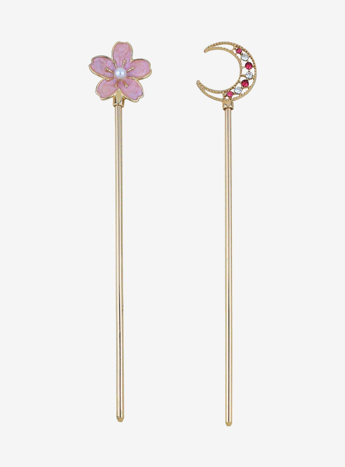 Cherry Blossom & Crescent Moon Hair Sticks, , hi-res