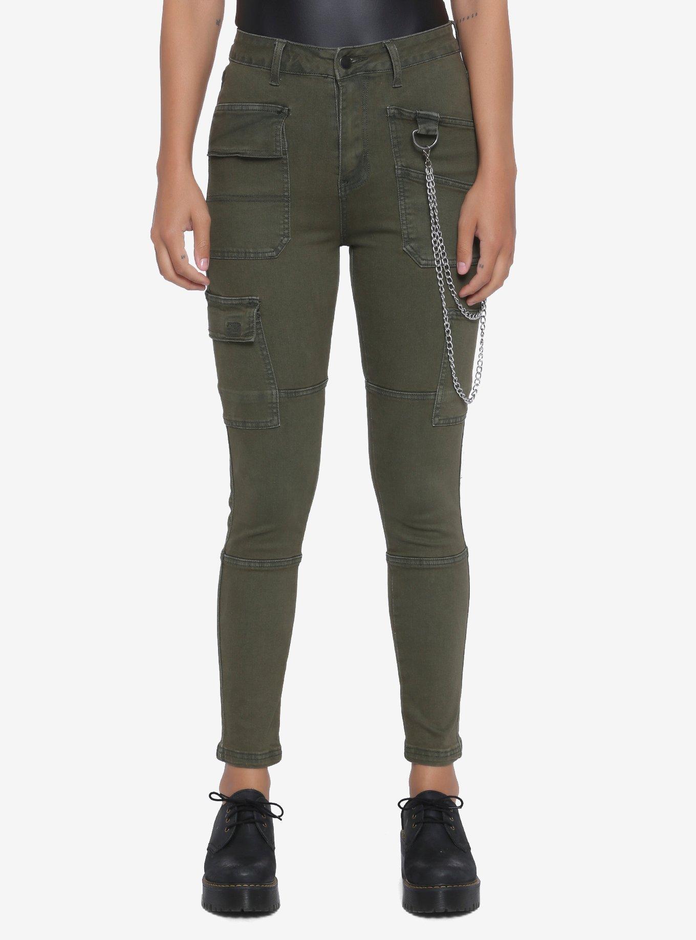 Olive Pockets & Chains Skinny Jeans, OLIVE, hi-res