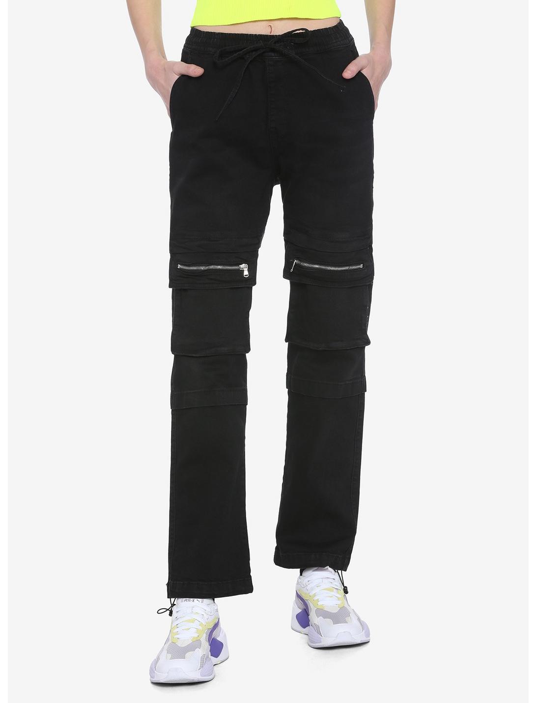 Black Zipper Pocket Jogger Pants, BLACK, hi-res