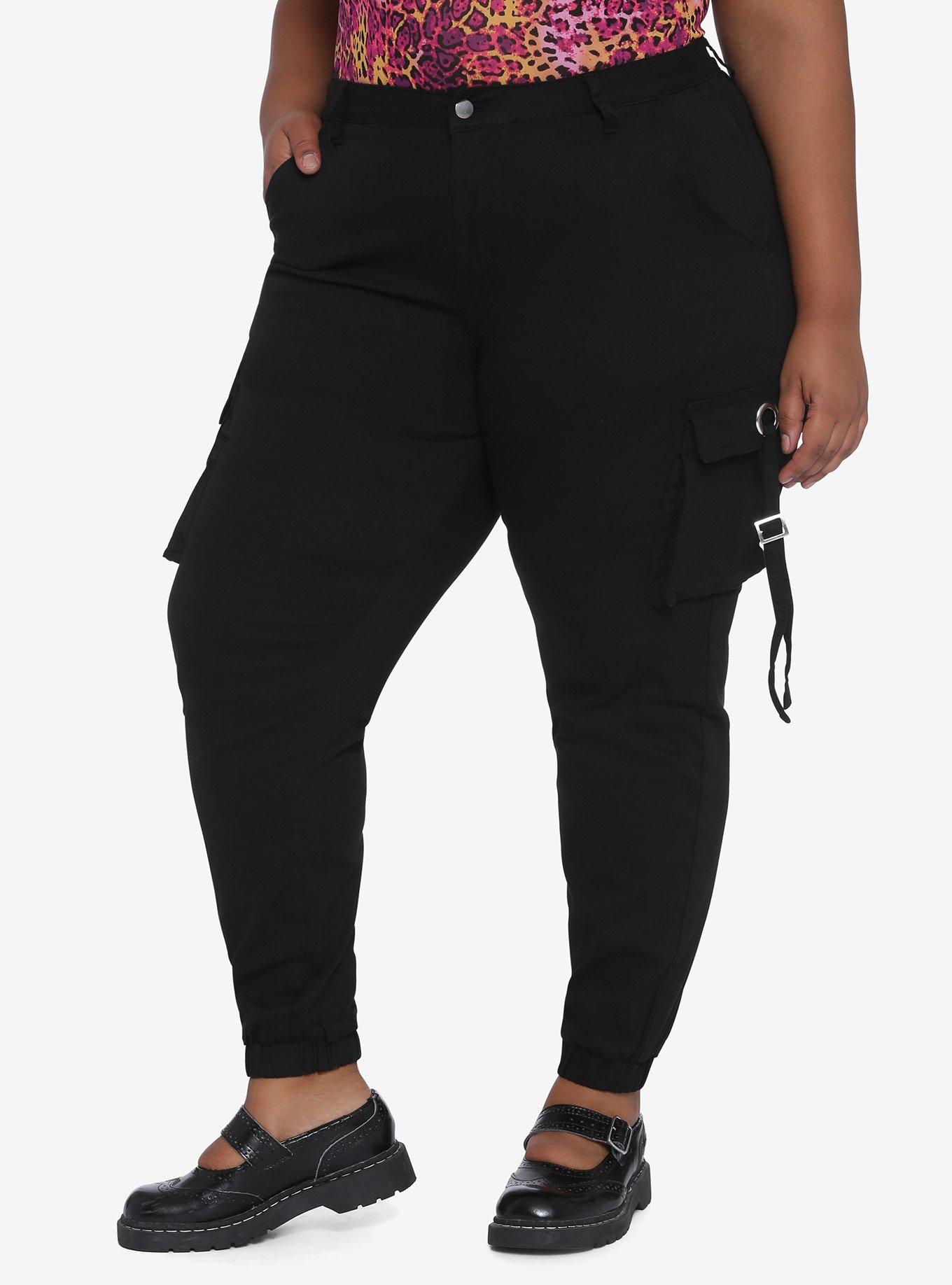 Black Utility Cargo Pants Plus Size, BLACK, hi-res