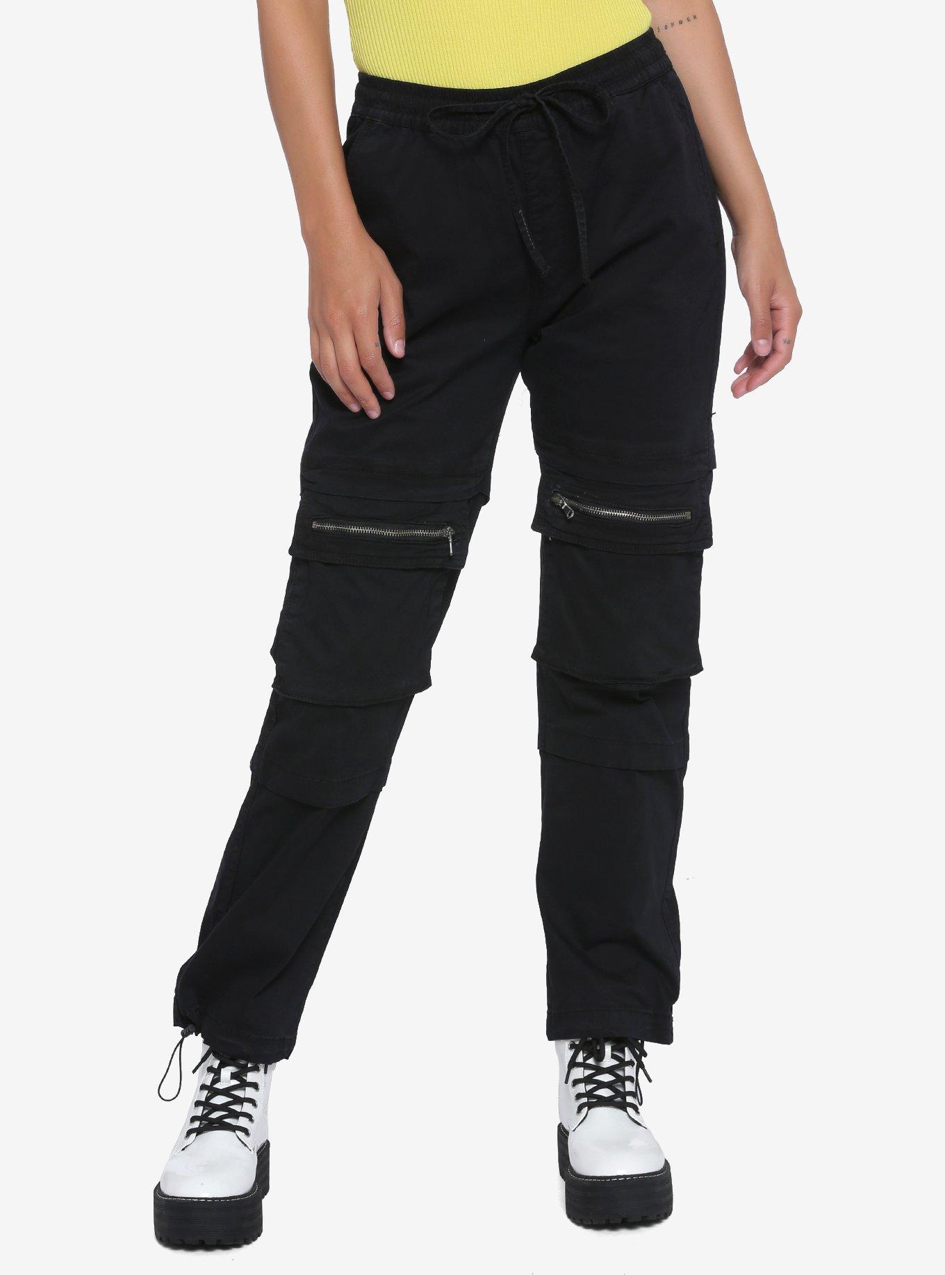 Black Zipper Pocket Jogger Pants, BLACK, hi-res